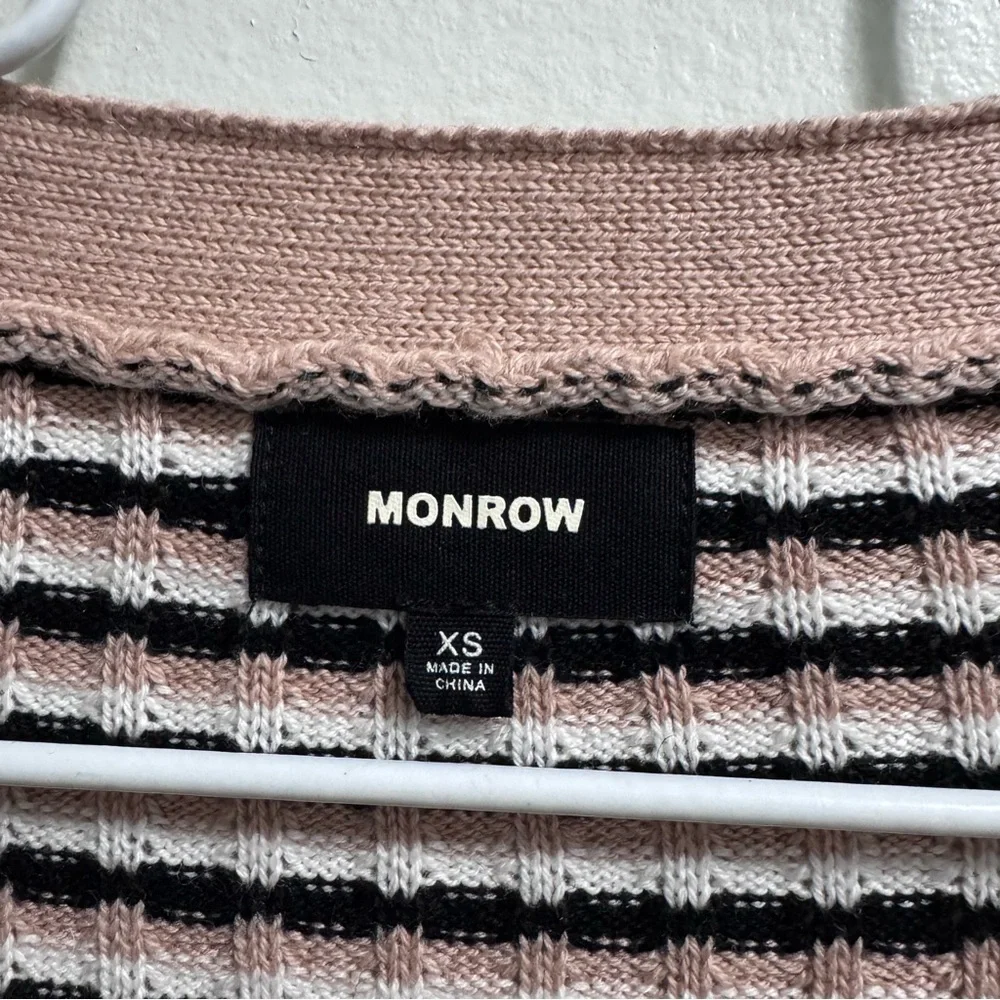 MONROW Wool/Cotton Blend Stripe Cardigan Dusk Winter White Black Stripe X-Small
